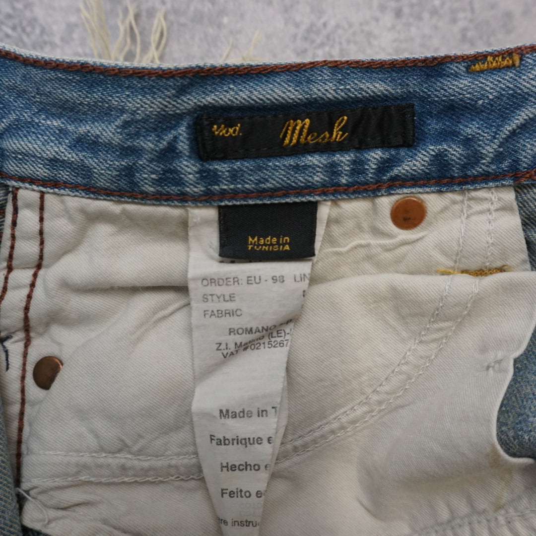 Mesh Distressed Denim Skirt