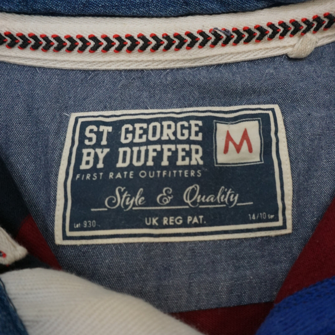 St George By Duffer Striped Denim Collar Polo Rugby Shirt