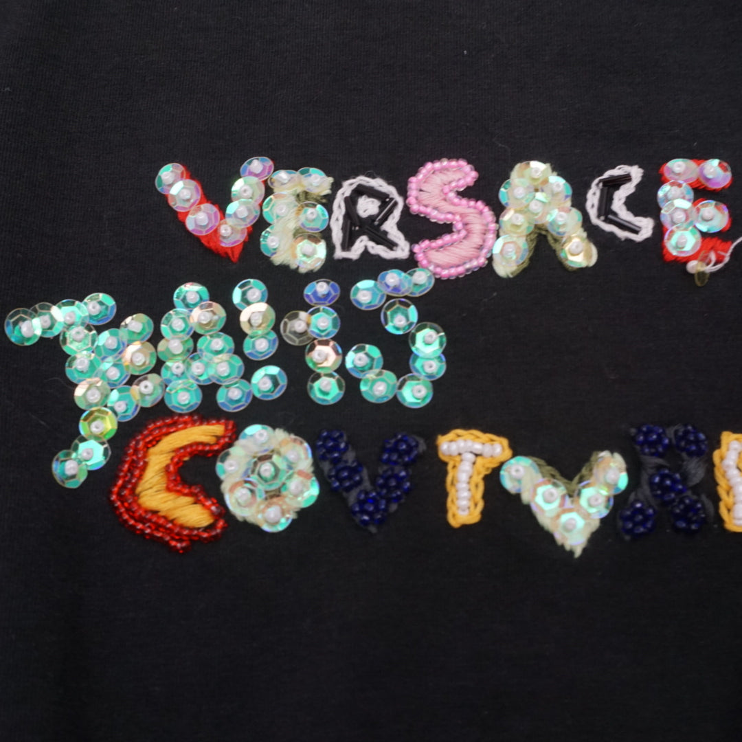 2000s Versace Jeans Couture Sequin Beaded Logo T-Shirt