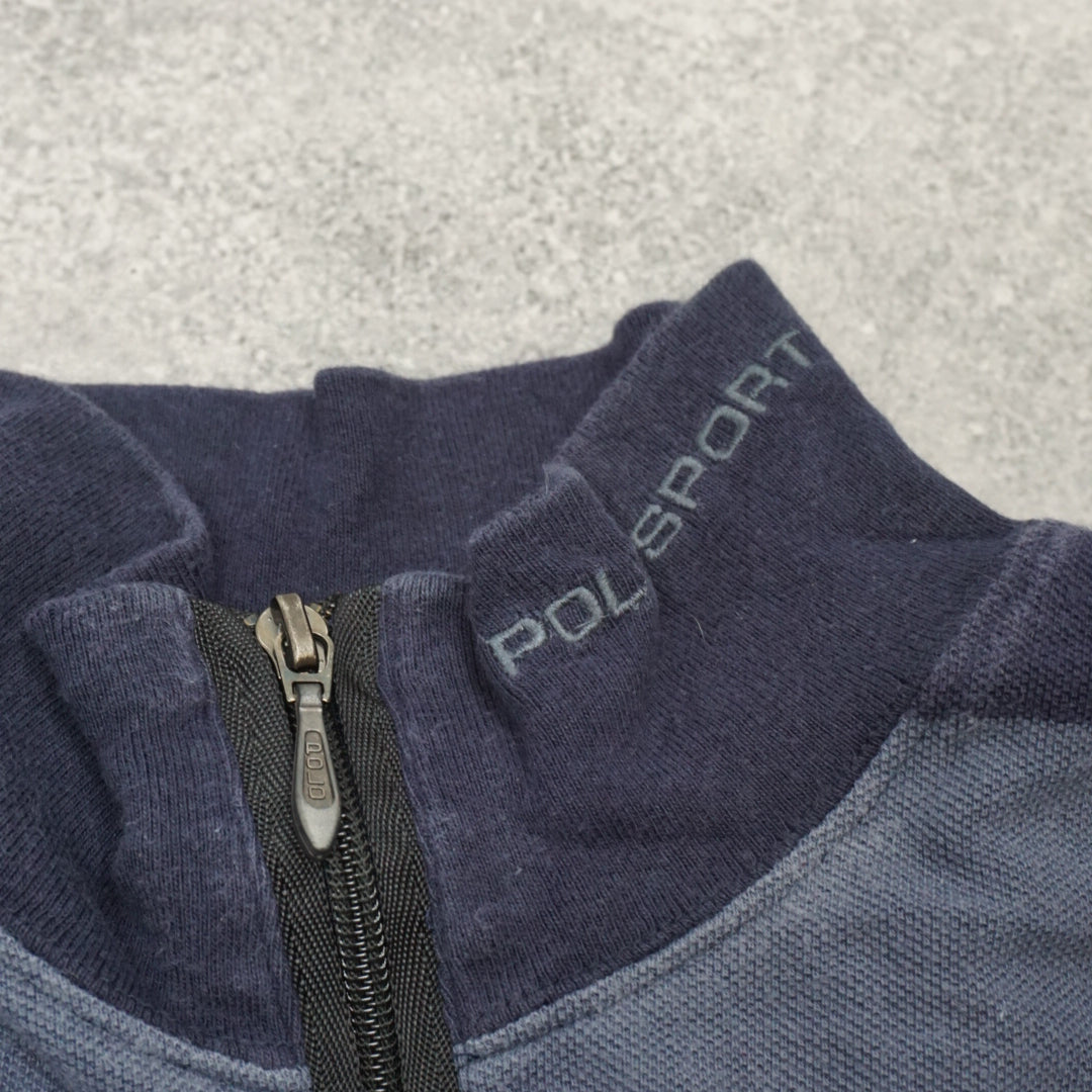 90s Polo Sport Ralph Lauren Striped Rugby Quarter Zip Jumper