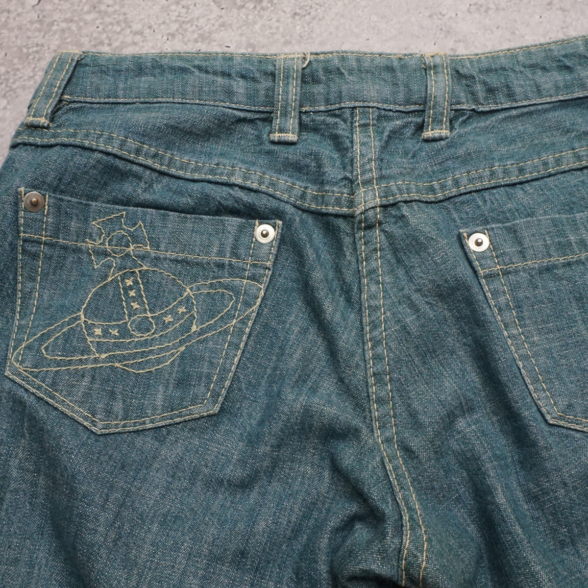 2000s Vivienne Westwood Red Label Embroidered Orb Logo Bootcut Jeans