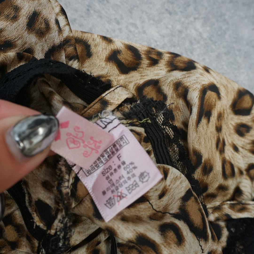 2000s Leopard Print Lace Trim Dress Slip