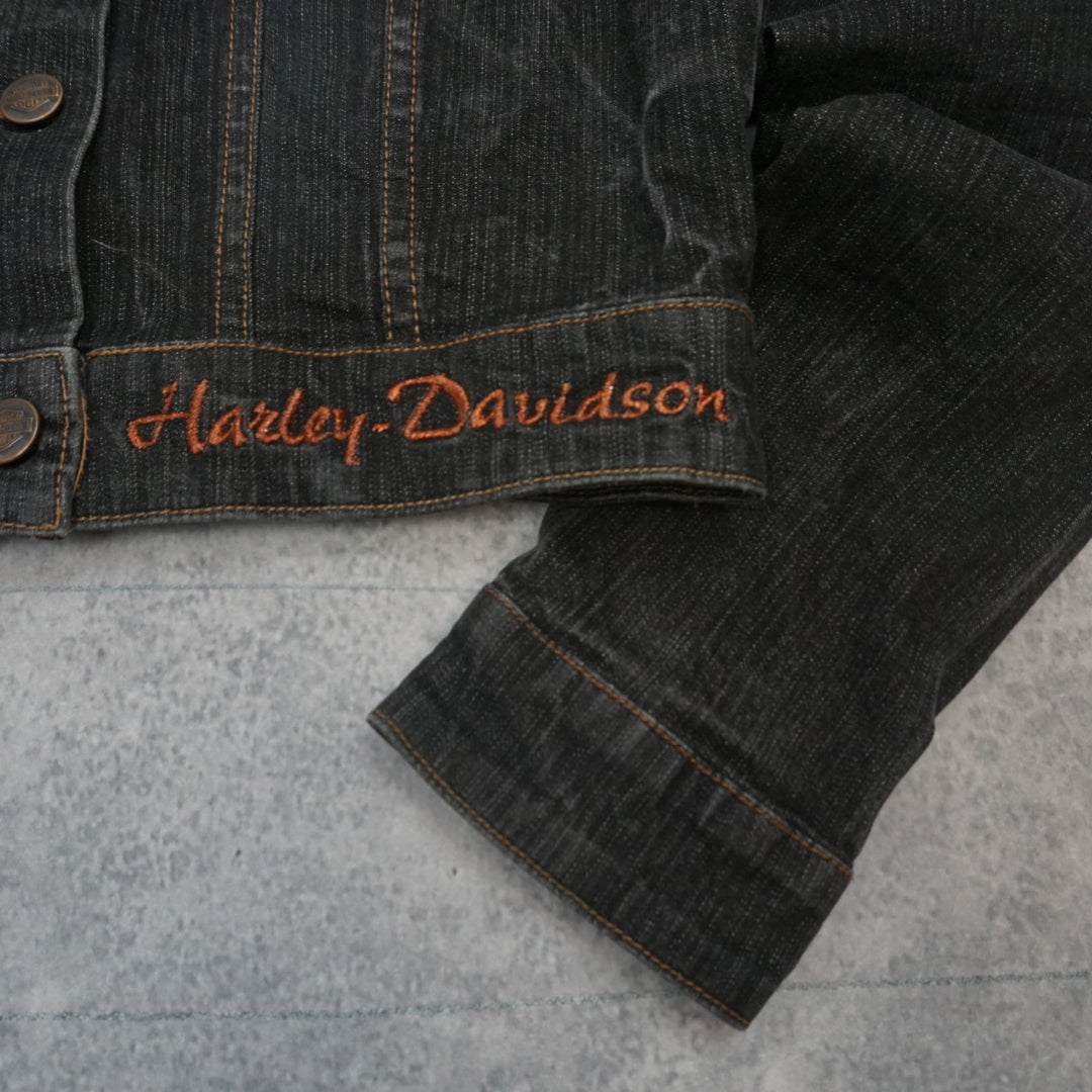 2000s Harley Davidson Cropped Denim Jacket