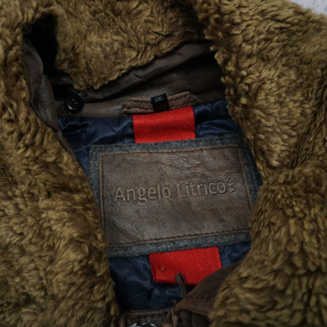 2000s Angelo Litrico Fleece Collar Leather Jacket