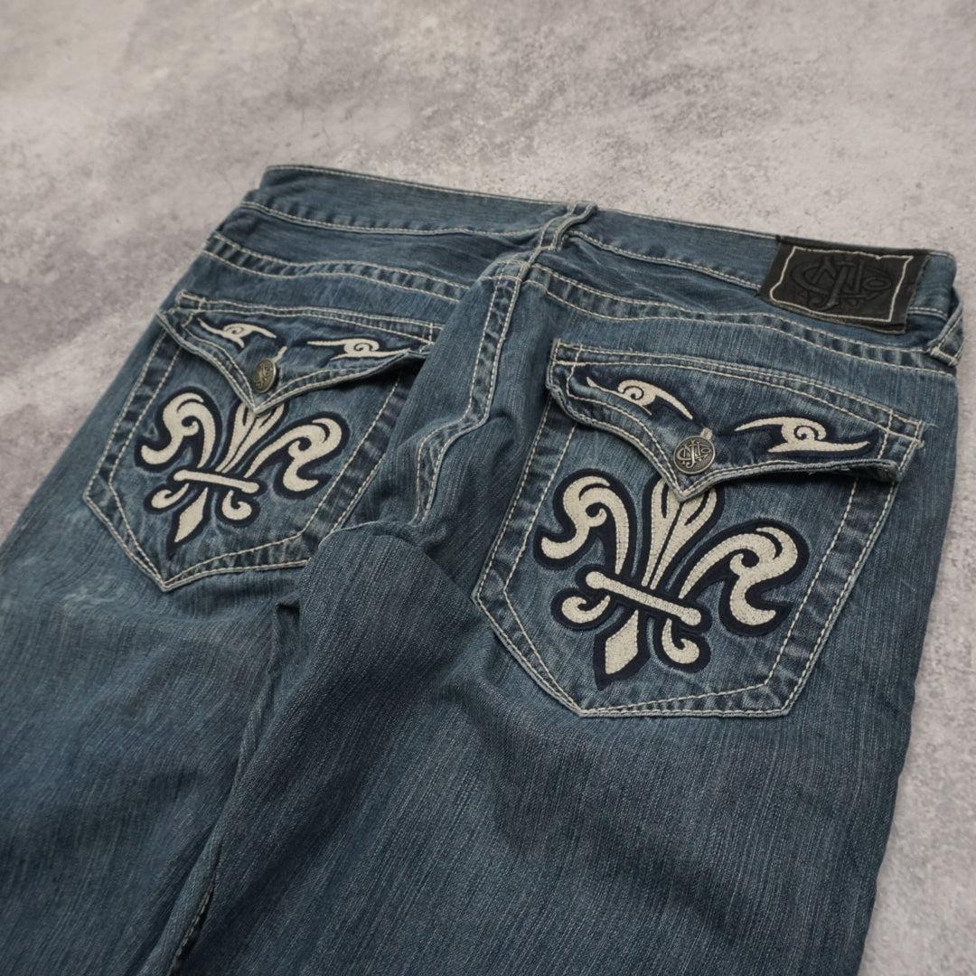 2000s Fleur-de-Lis Embroidered Bootcut Jeans
