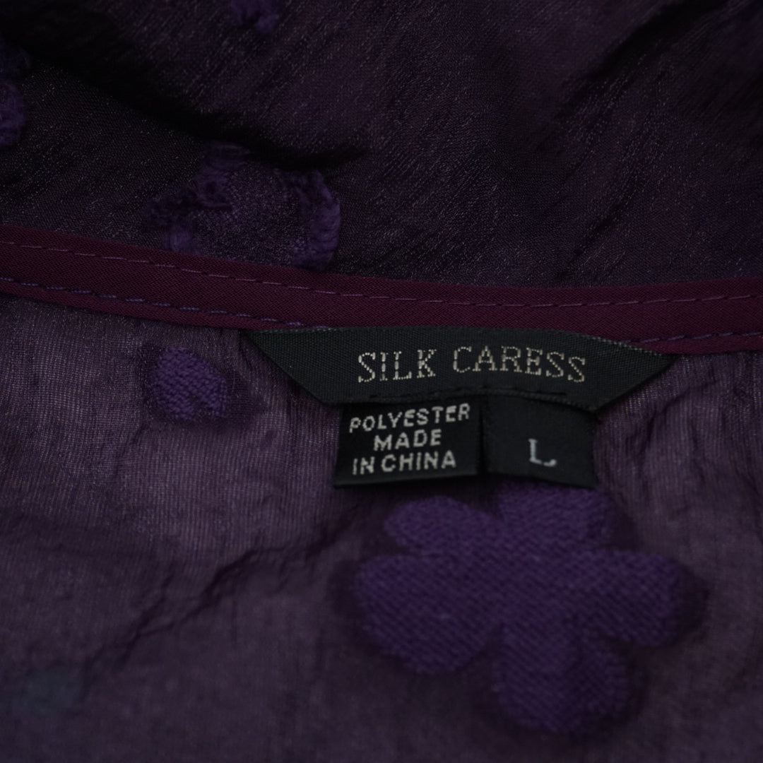 2000s Silk Caress Purple lace flower Top