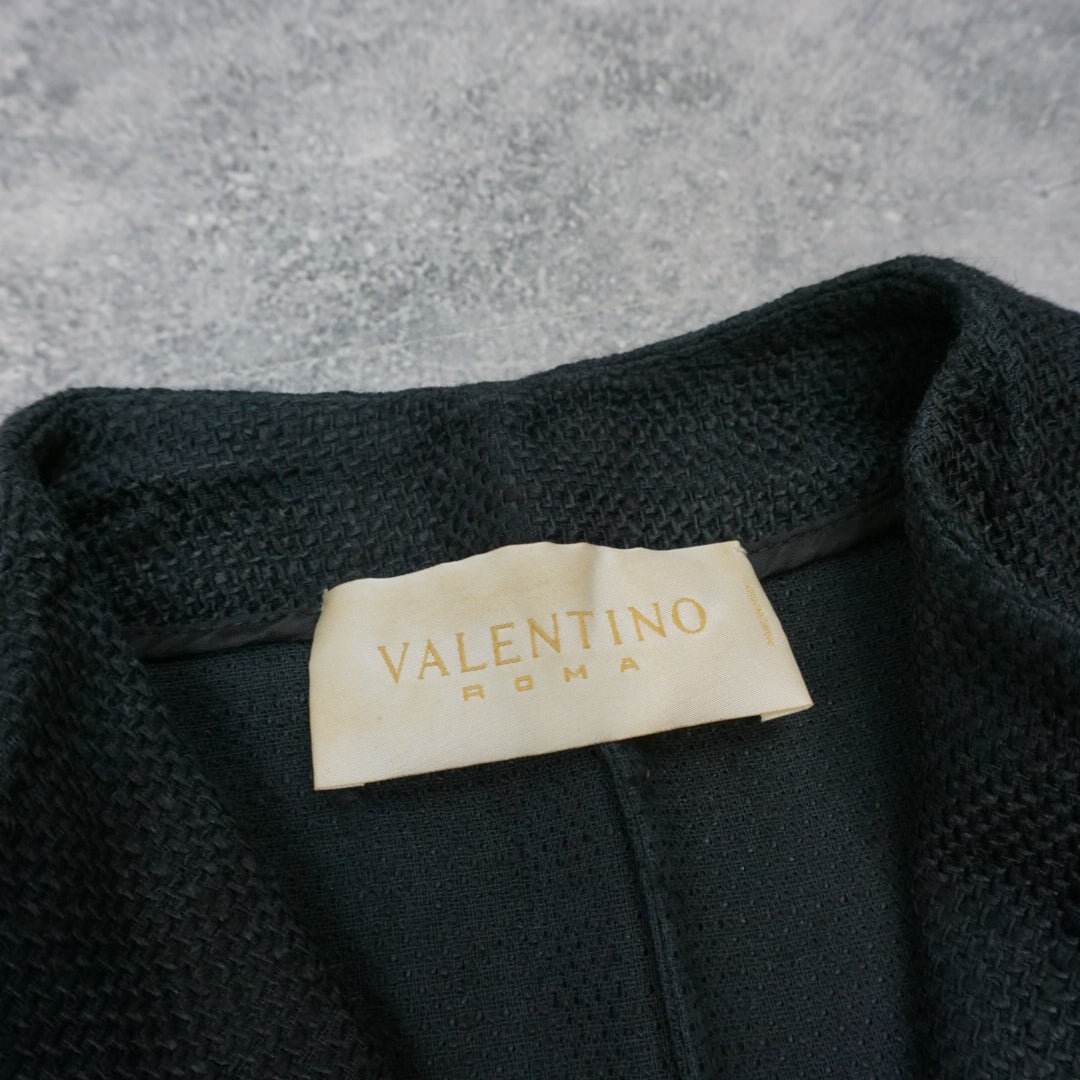 90s Valentino Roma Tie Waist Collarless Woven Jacket