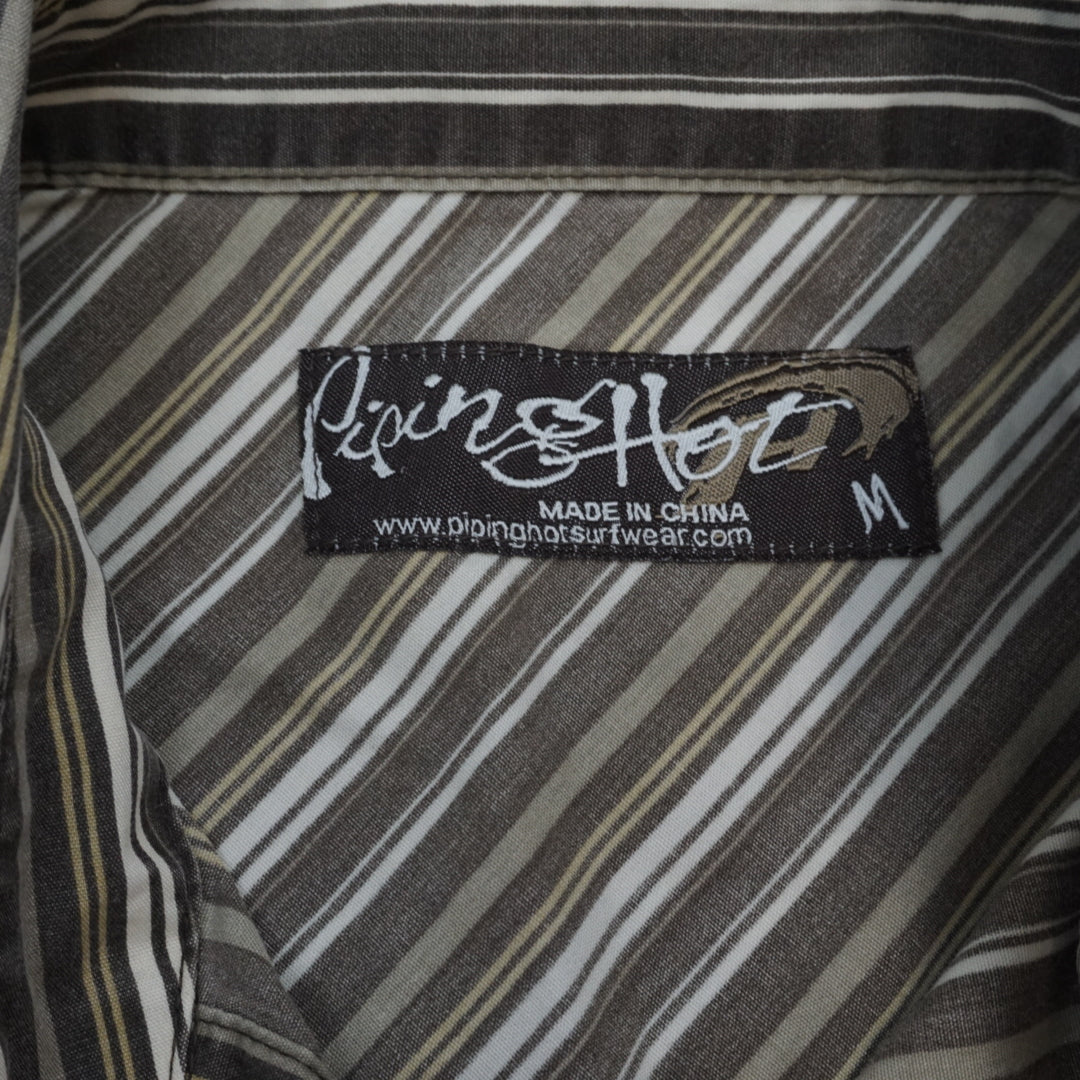 2000s Piping Hot Striped Graphic Button Up