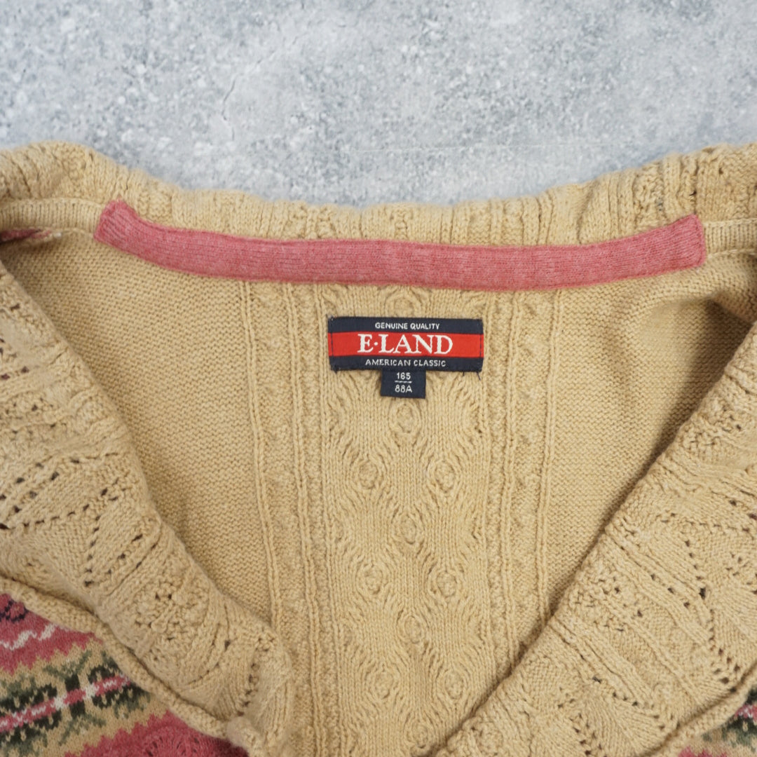 E-Land Fair Isle Crochet Ruffle Vest Knit