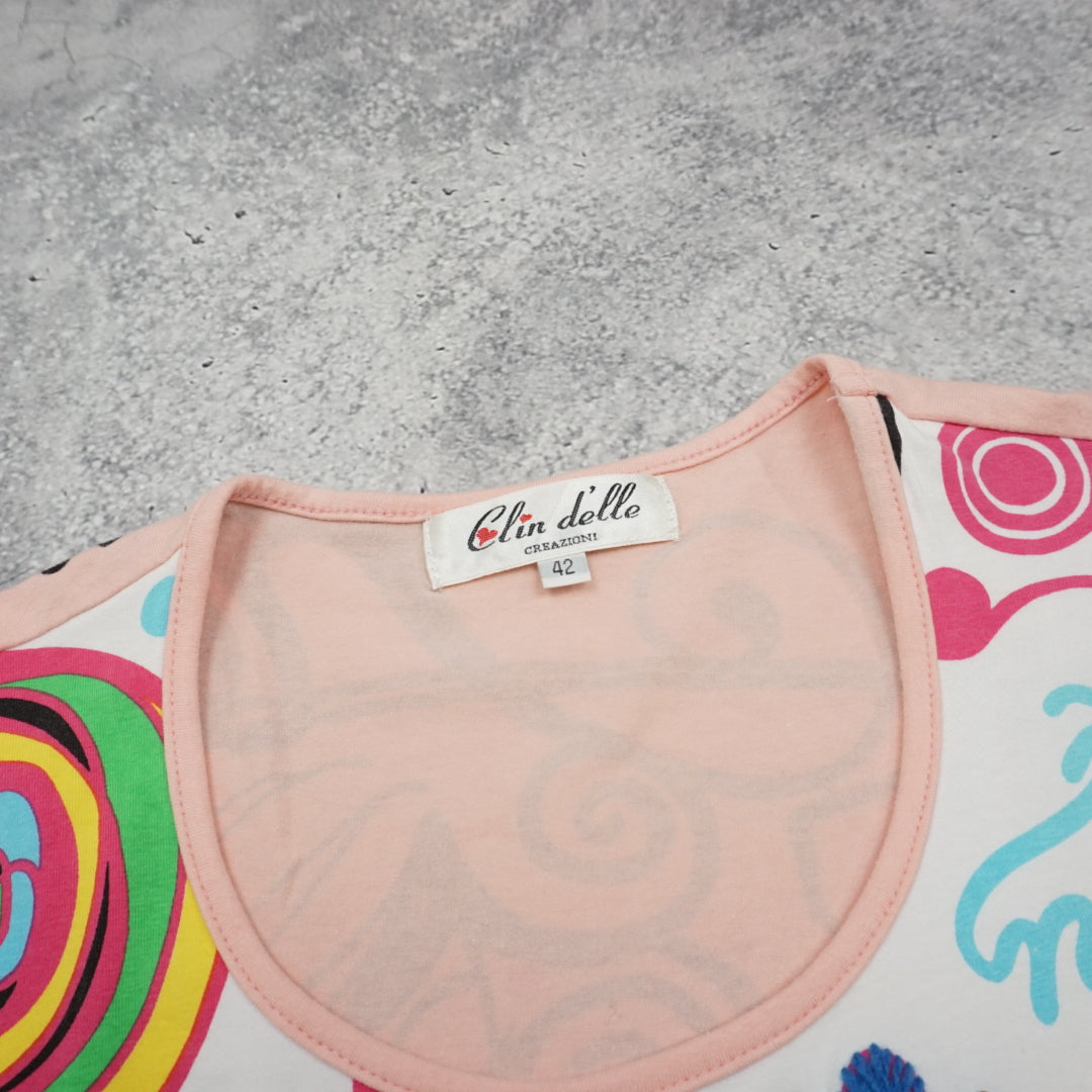 2000s Clin D'elle Creazioni Graphic Printed T-Shirt