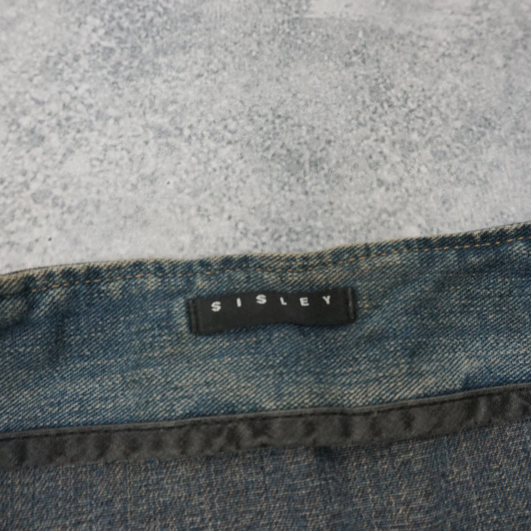 2000s Sisley Denim Pleated Midi Skirt