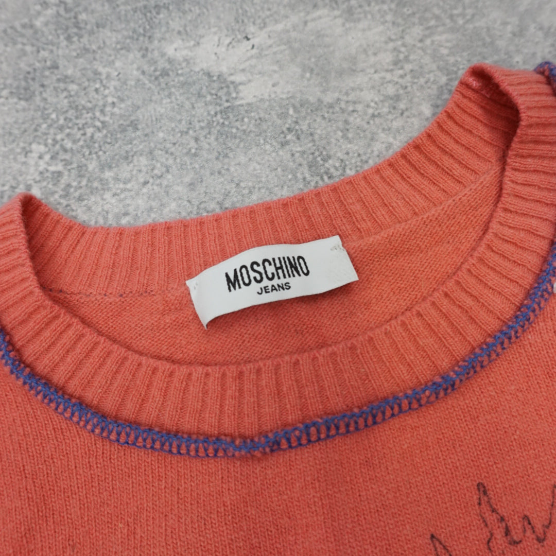 2000s Moschino Jeans Moose Graphic Contrast Stitch Knit Top