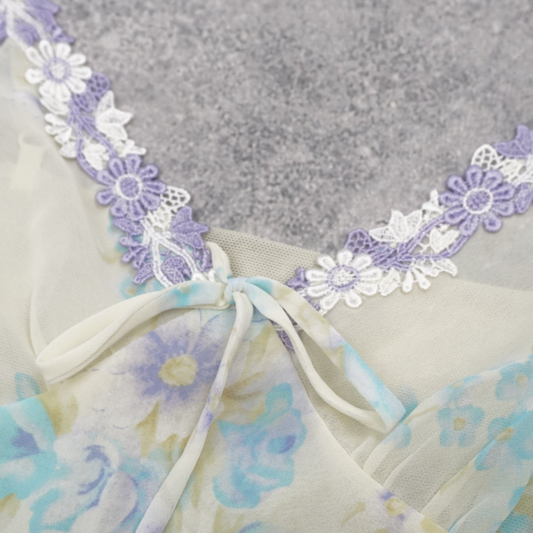 2000s Floral Lace Trim Cami Top