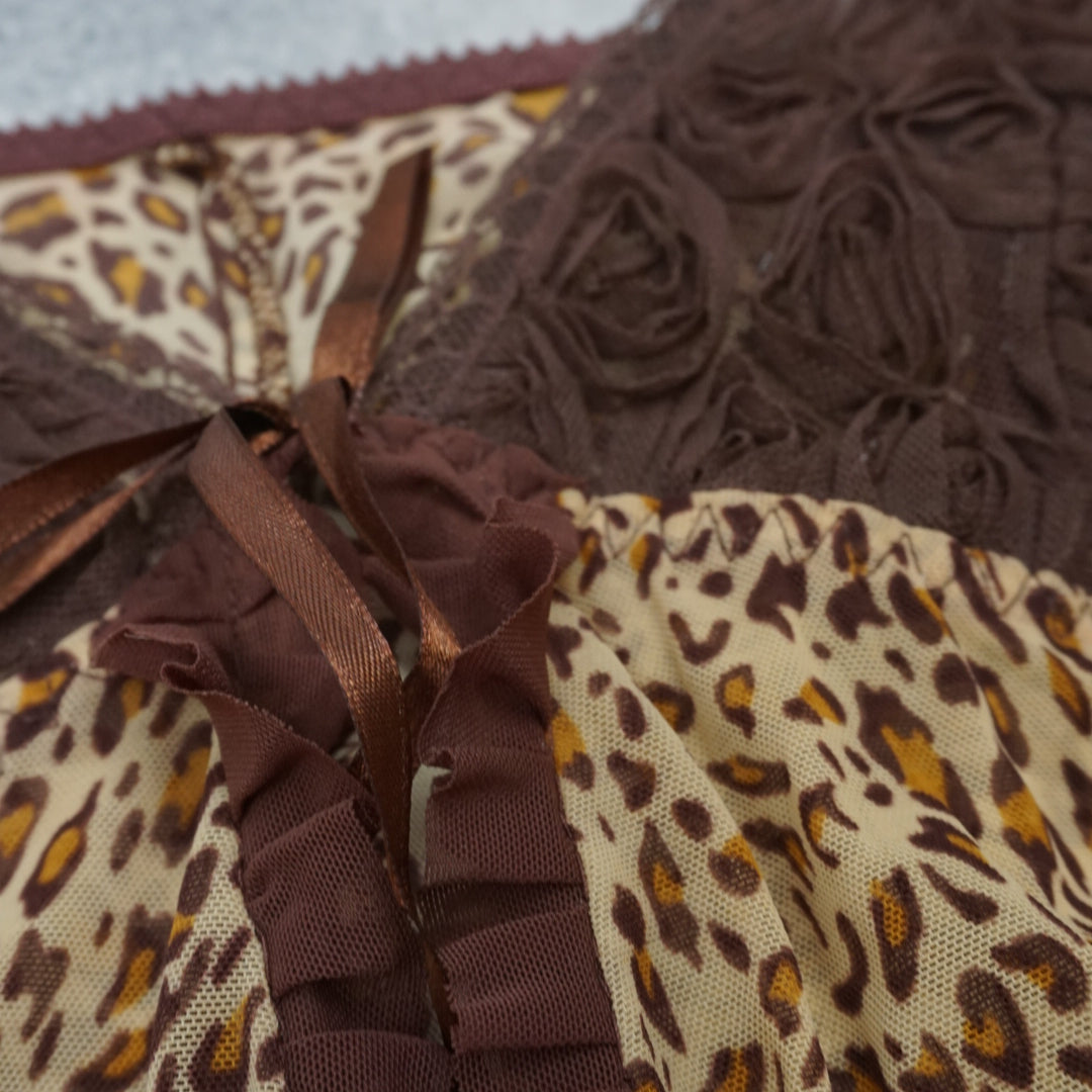 2000s Leopard Print Mesh Ruffle Cami Top