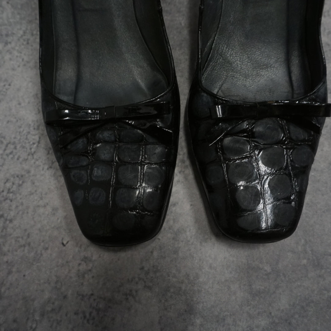 2000s Corrado Maretti Croc Embossed Kitten Heels