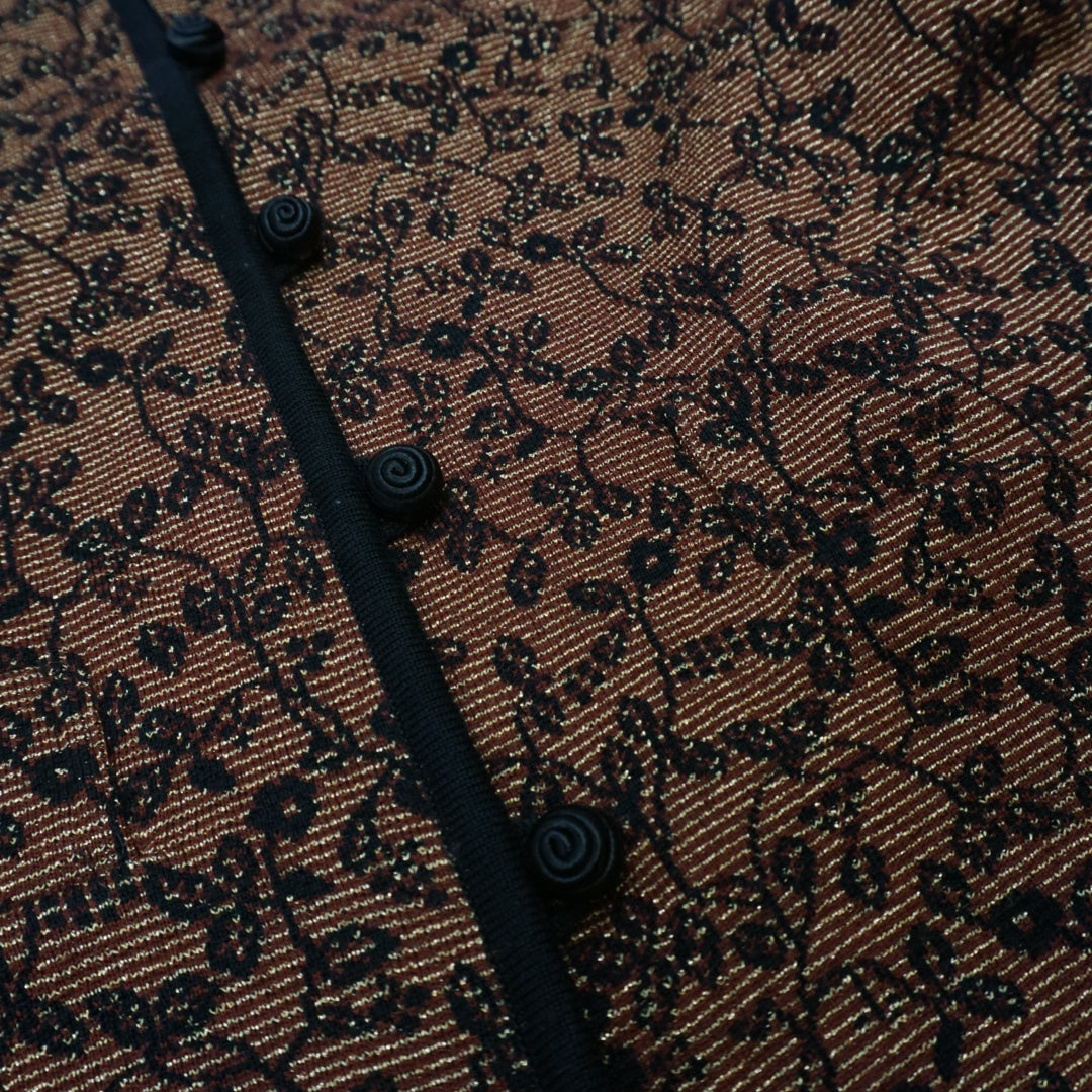 90s Yves Saint Laurent Floral Jacquard Metallic Cardigan