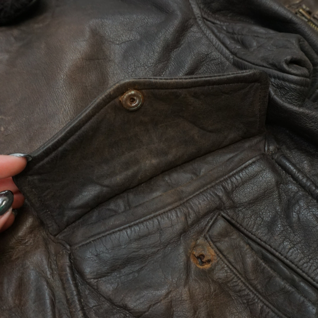 80s Flight Bomber Shearling Collar Leather Jacket
