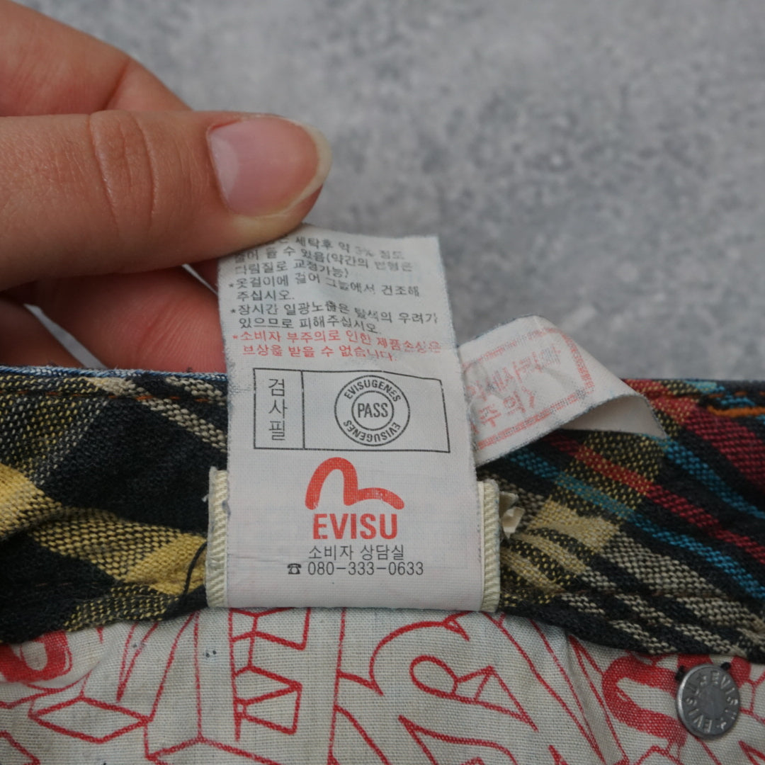 2000s Evisu Plaid Trim Cut-Off Shorts