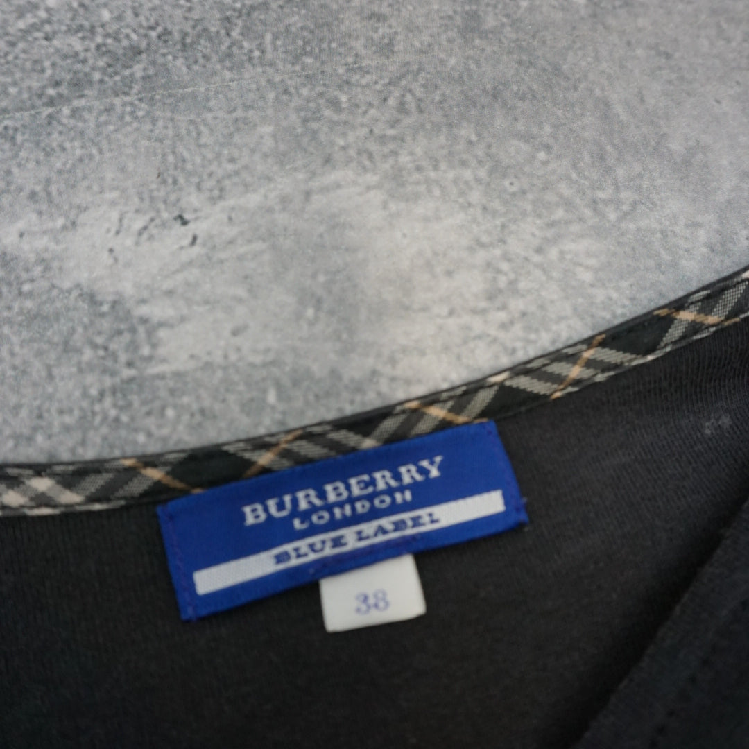 2000s Burberry London Blue Label Puff Sleeve Nova Check Trim Top T-Shirt