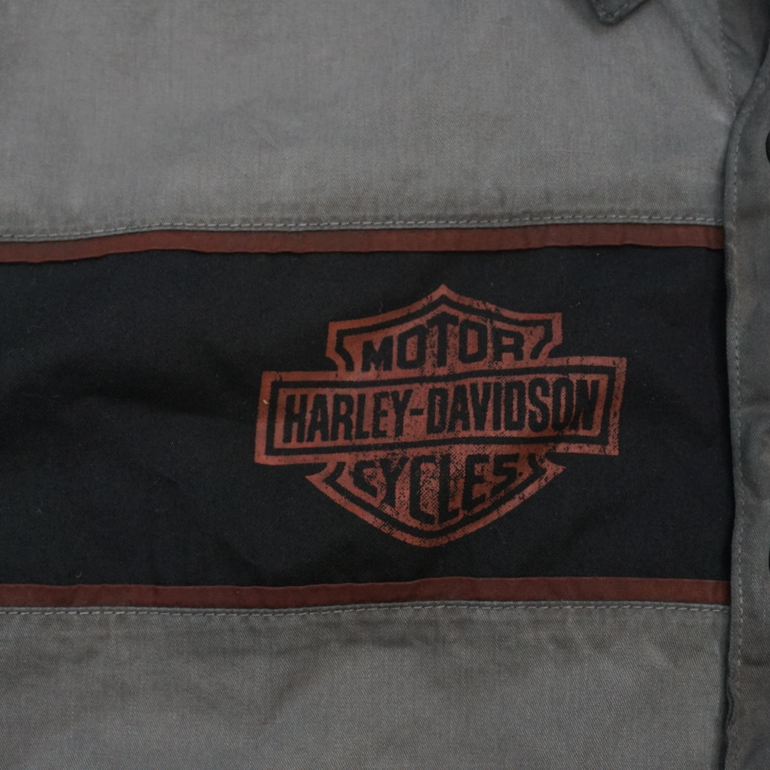 Harley Davidson Front Graphic Grey Button Up Shirt