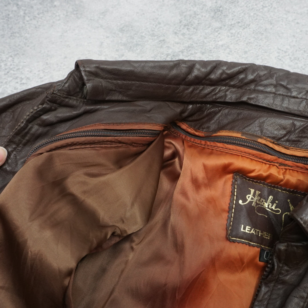 90s Hushi Bomber Leather Jacket