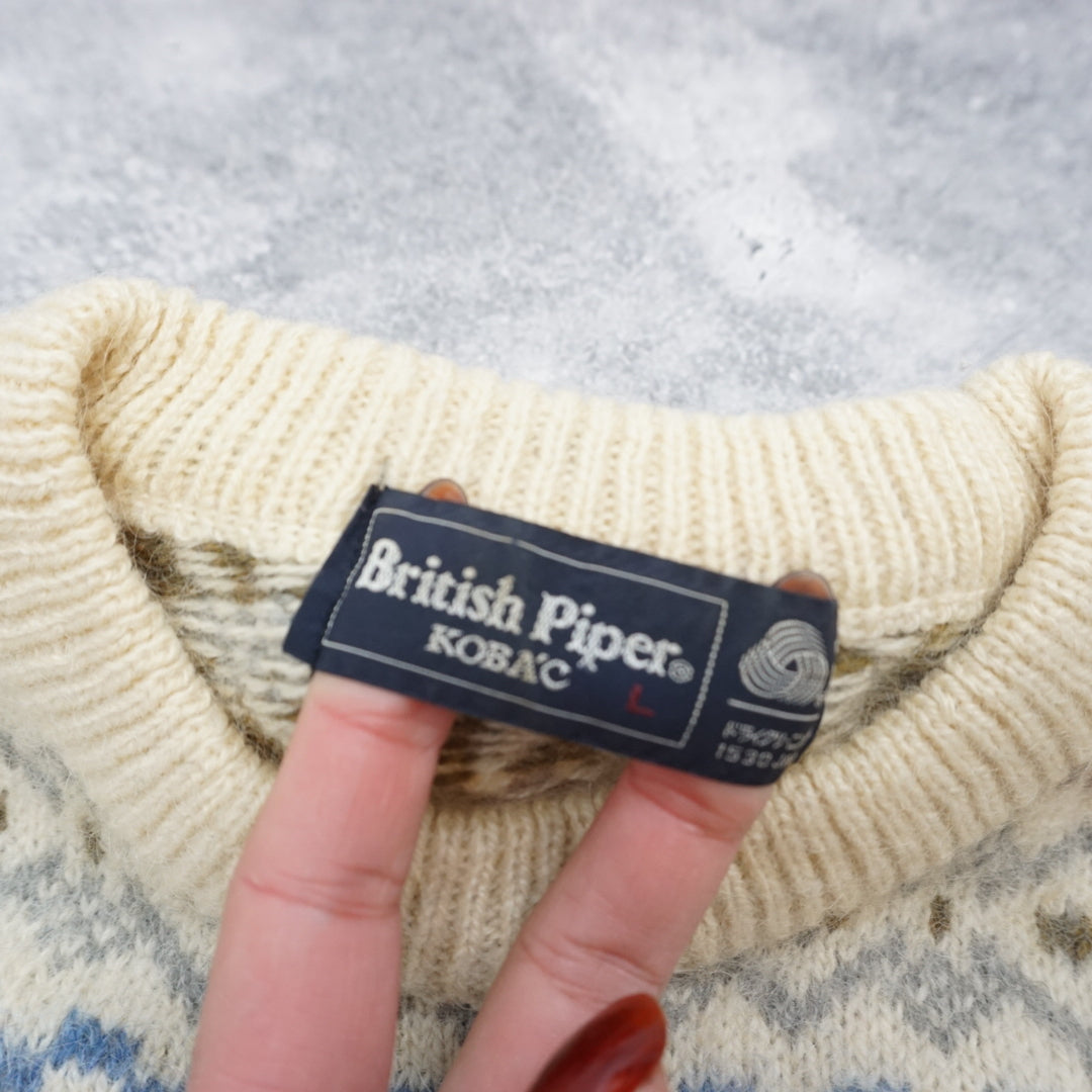 80s British Piper Fair Isle Patterned Sweater