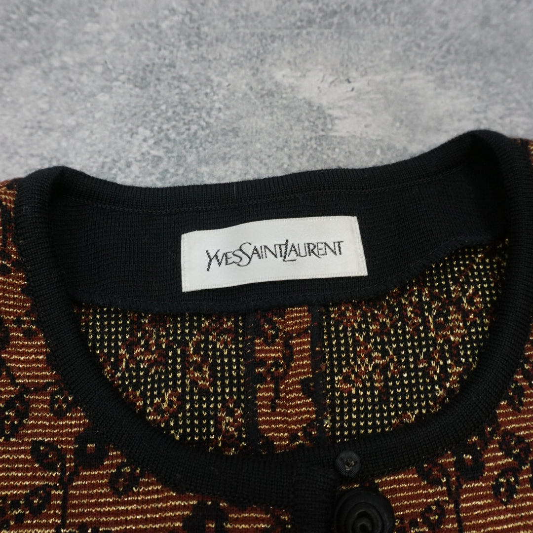 90s Yves Saint Laurent Floral Jacquard Metallic Cardigan