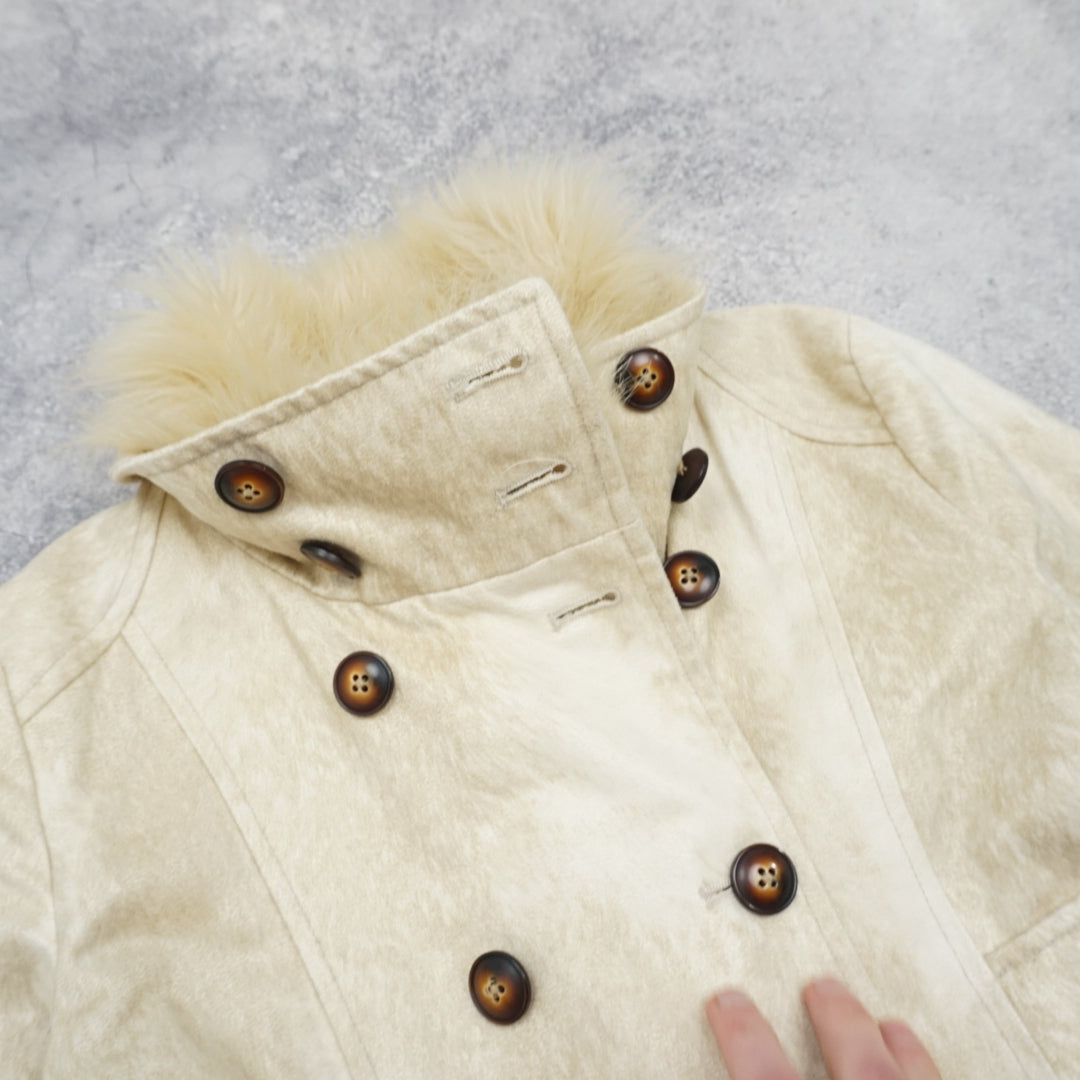 2000s Tornado Mart Faux Fur Trim Double Breasted Jacket