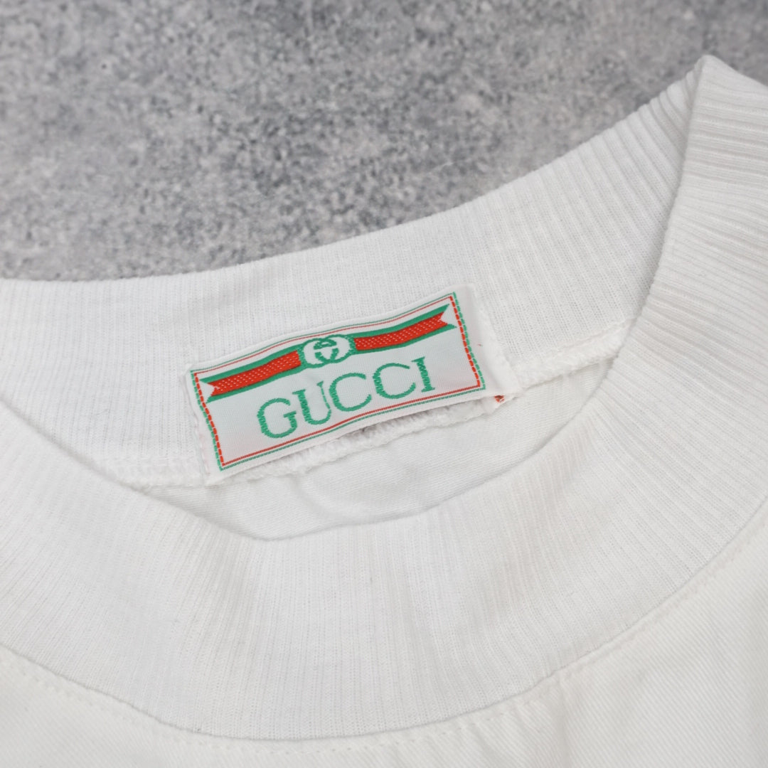 90s Gucci Embroidered Logo Short Sleeve Crewneck Sweater