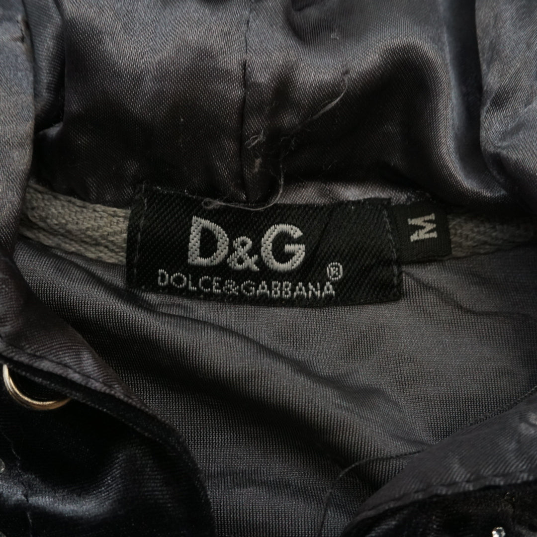 2000s Dolce & Gabbana Velvet Crystal Embellished Hoodie Jacket