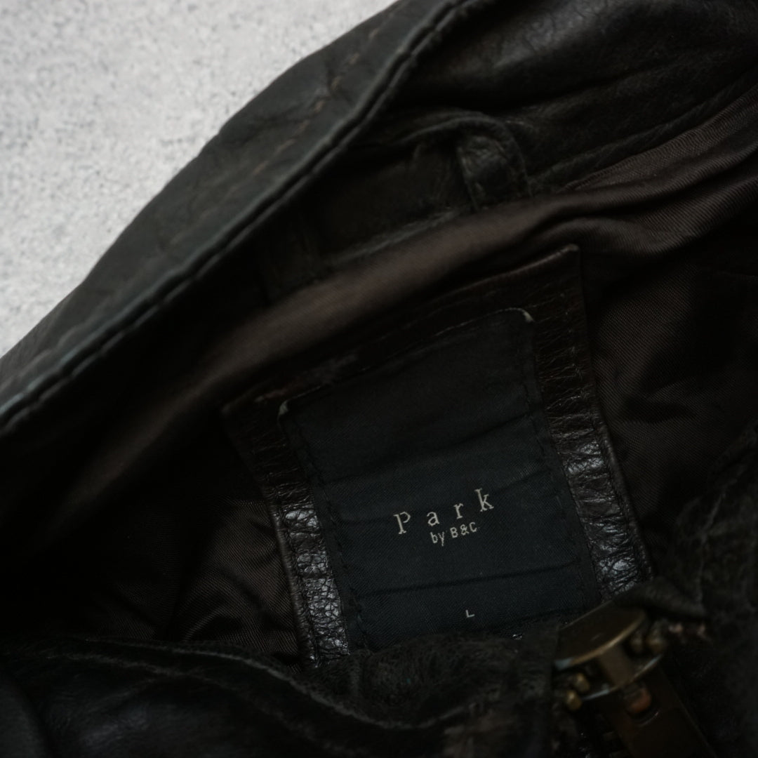 2000s Park by b&c Distressed Leather Jacket
