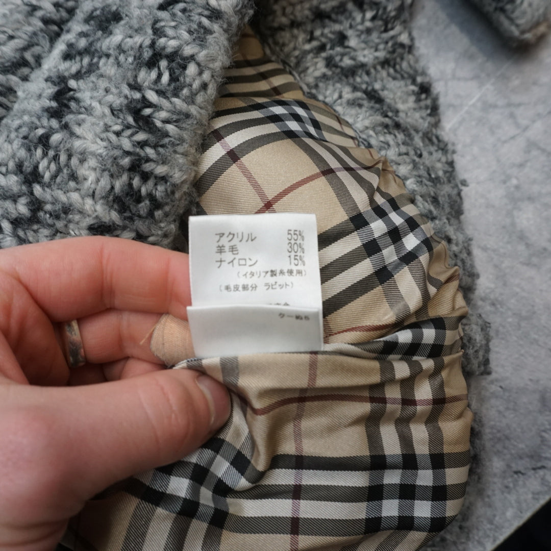 2000s Burberry Black Label Rabbit Fur Trim Zip Up Knit