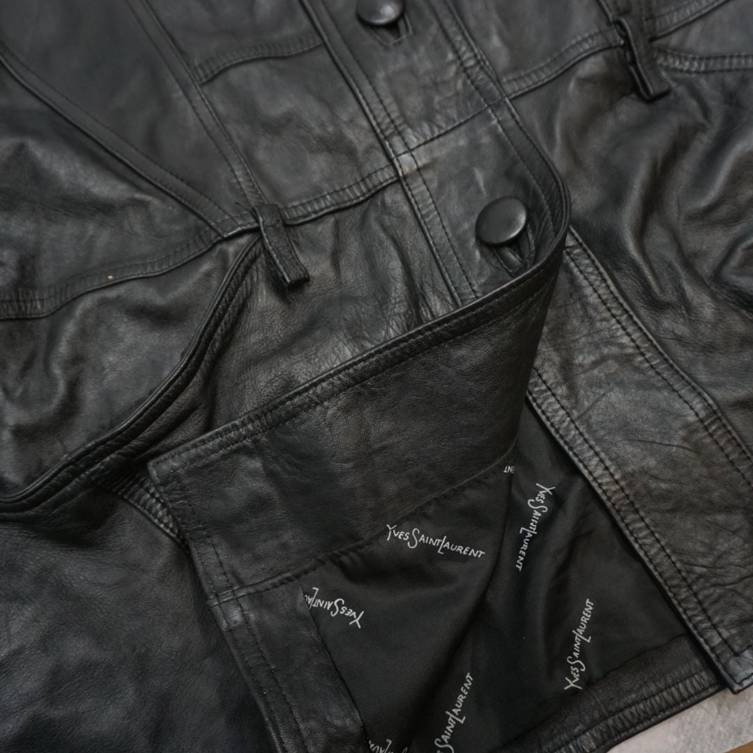2000s Faux Yves Saint Laurent Leather Vintage Coat