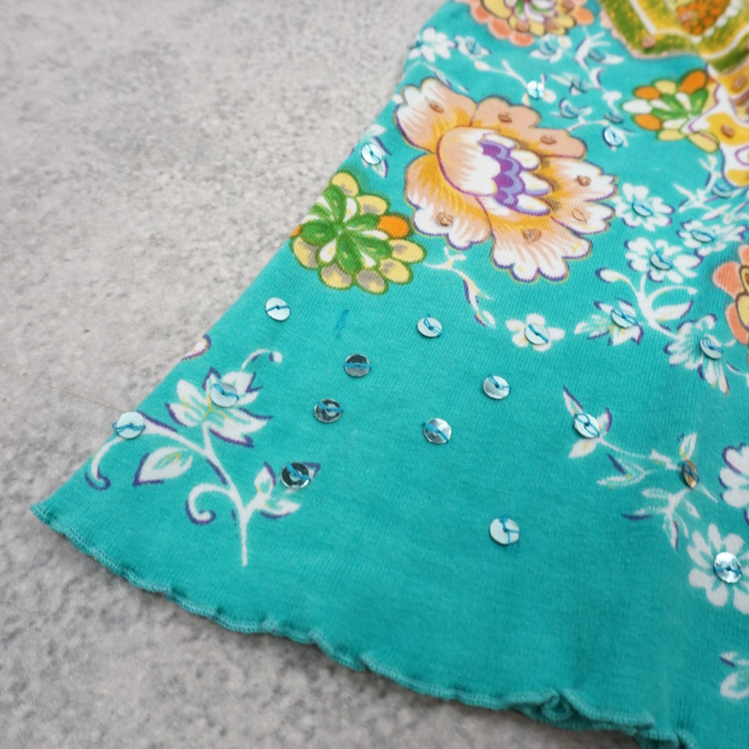 2000s Associe Floral Sequin Top Tee