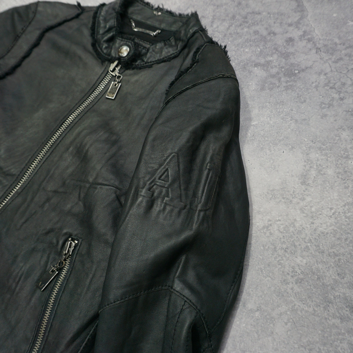 2000s Armani Jeans Embossed Leather Jacket