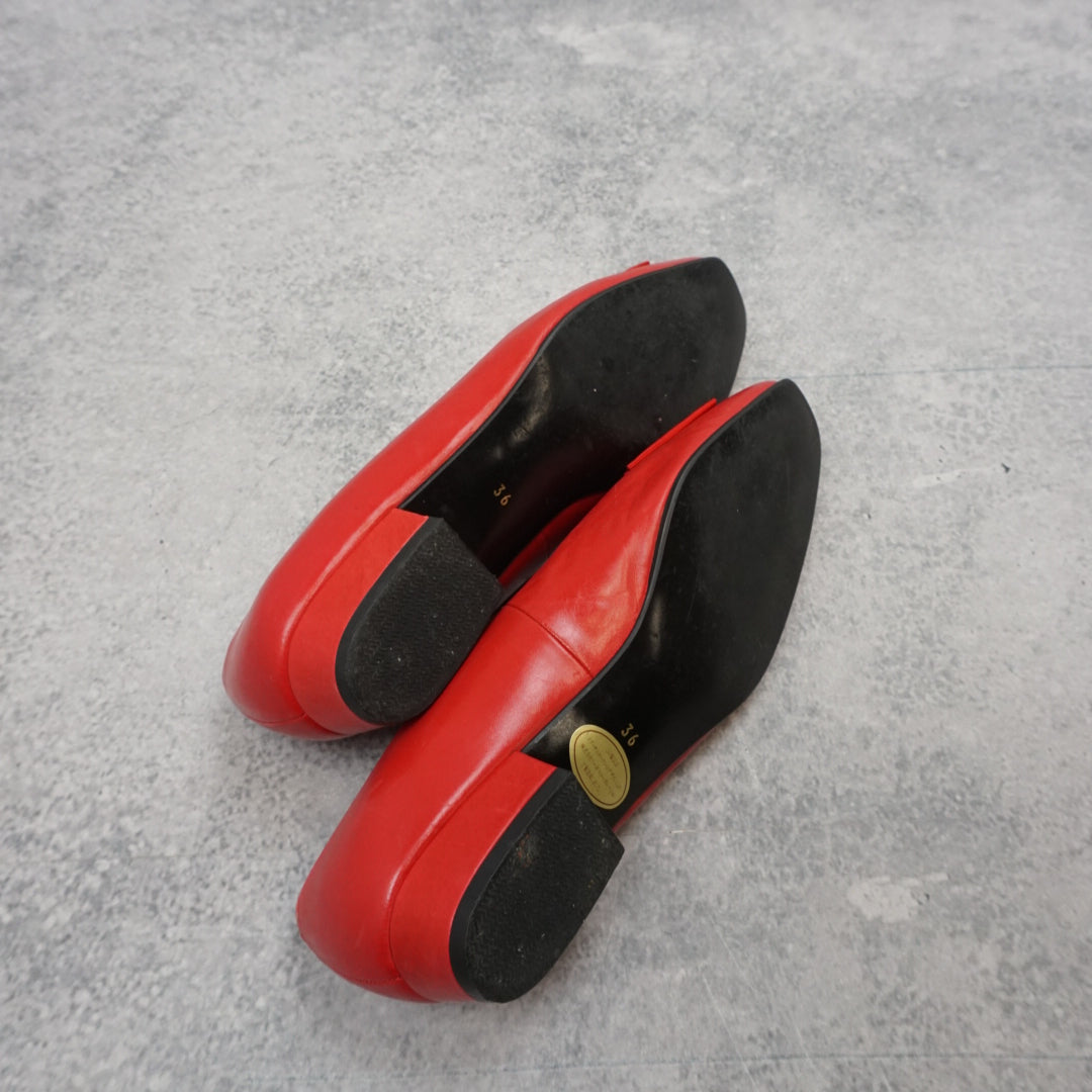 80s Yves Saint Laurent Leather Bow Low Block Heels