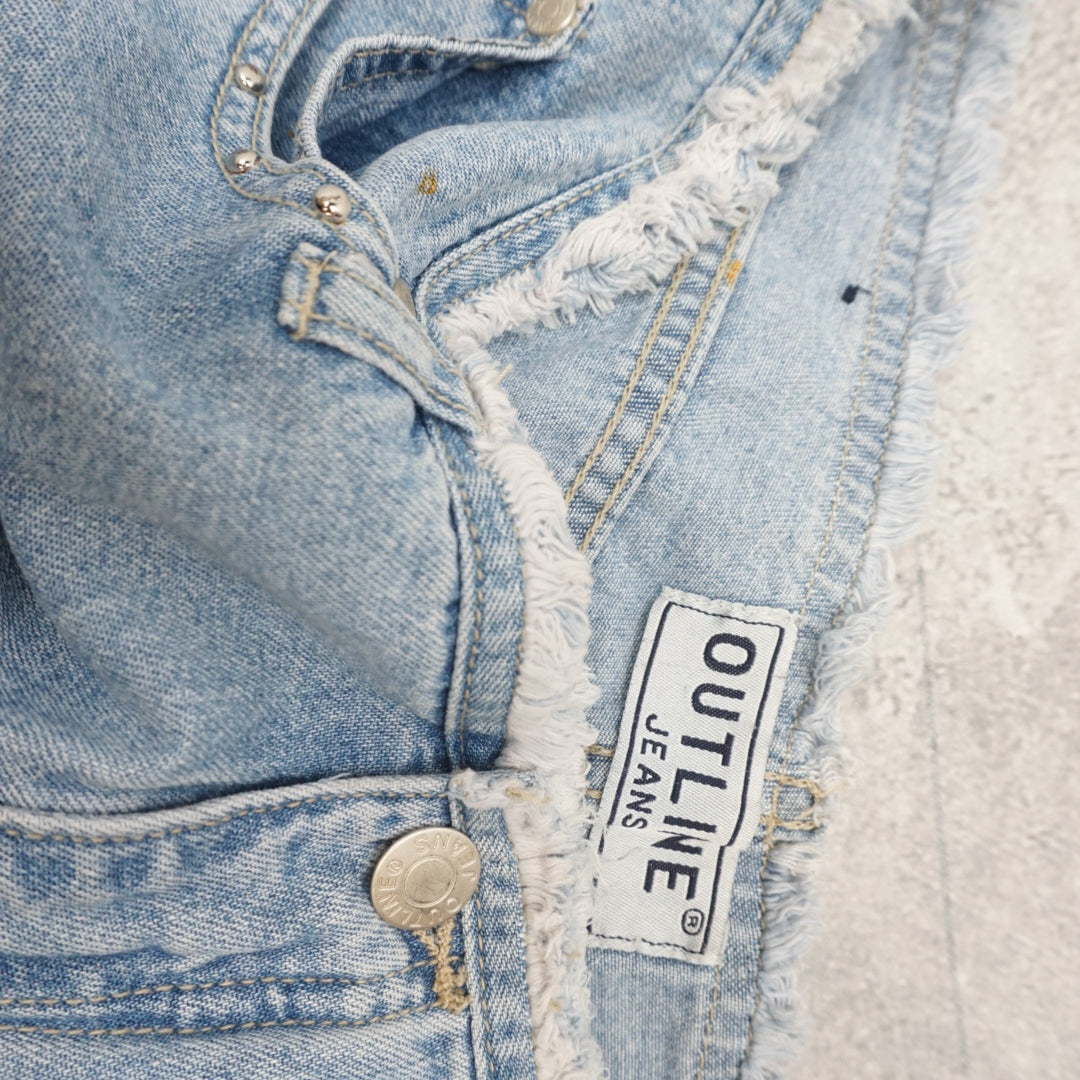 2000s Outline Frayed Hem Studded Jeans