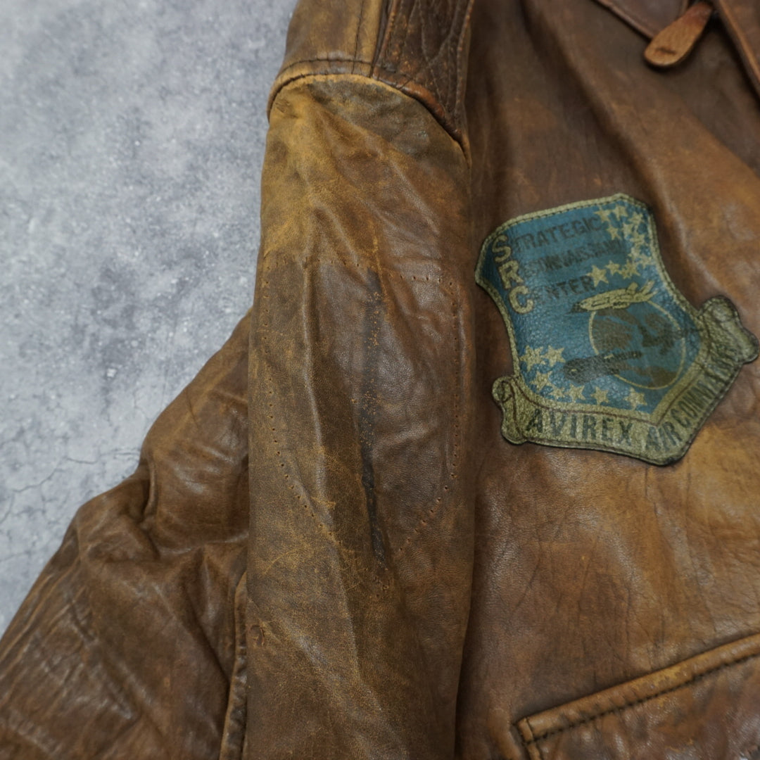 2000s Avirex A-2 Flight Patched Leather Jacket Bomber