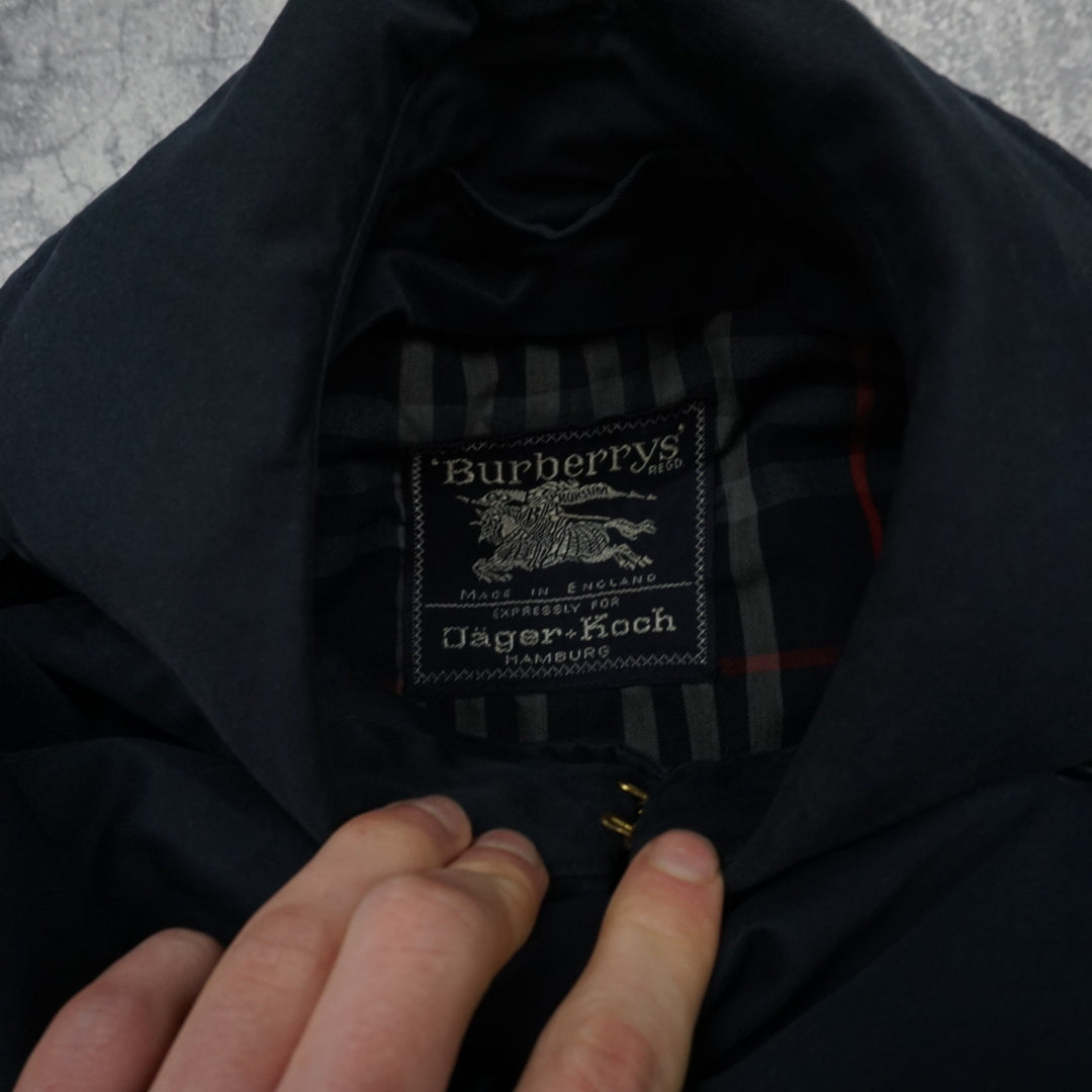 90s Burberrys Navy Double Breasted Trench Coat