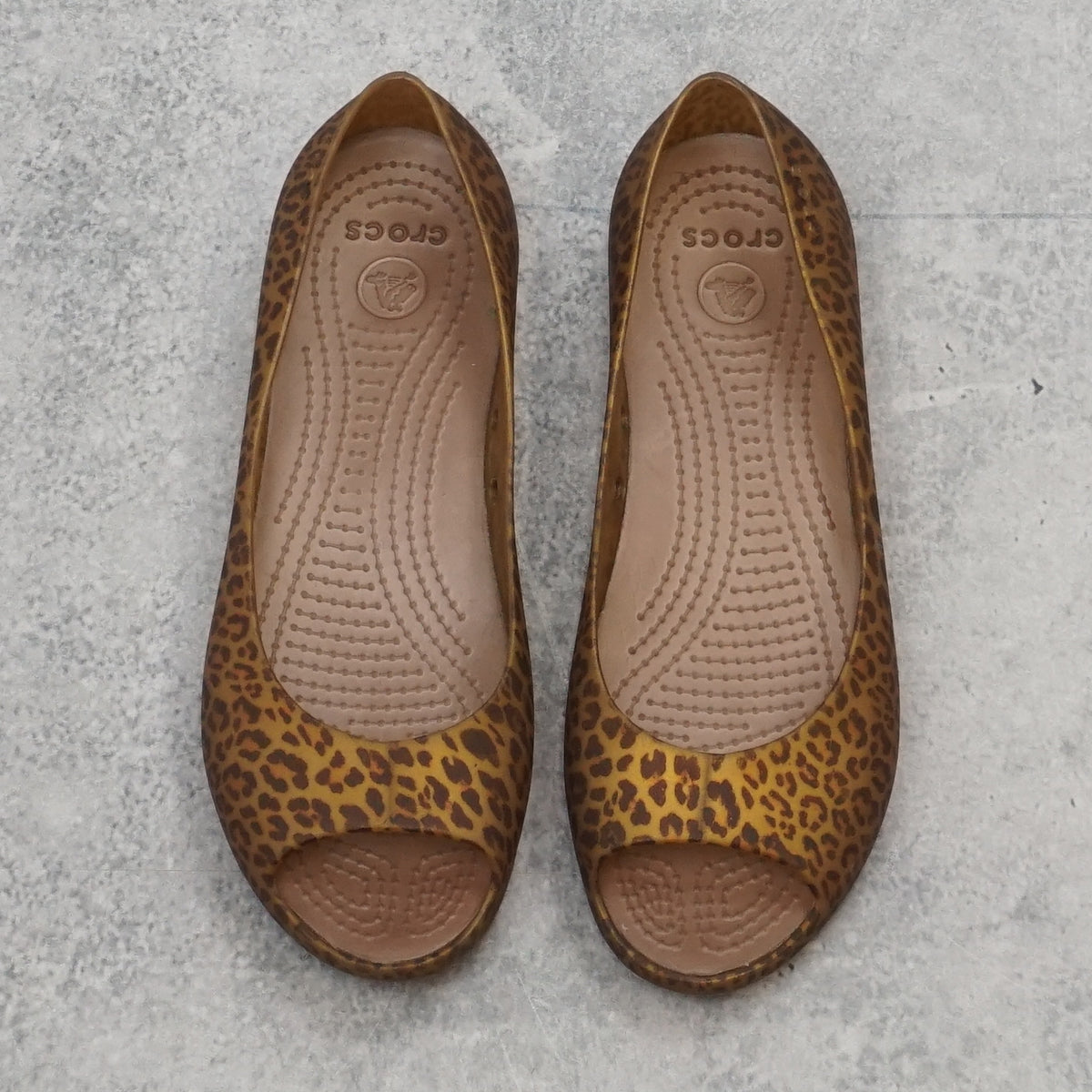 Crocs Leopard Peep Toe Flats Shoes
