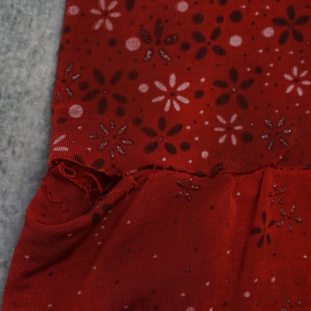 2000s Sasch Floral Glitter Ruffle Slip Dress Mini