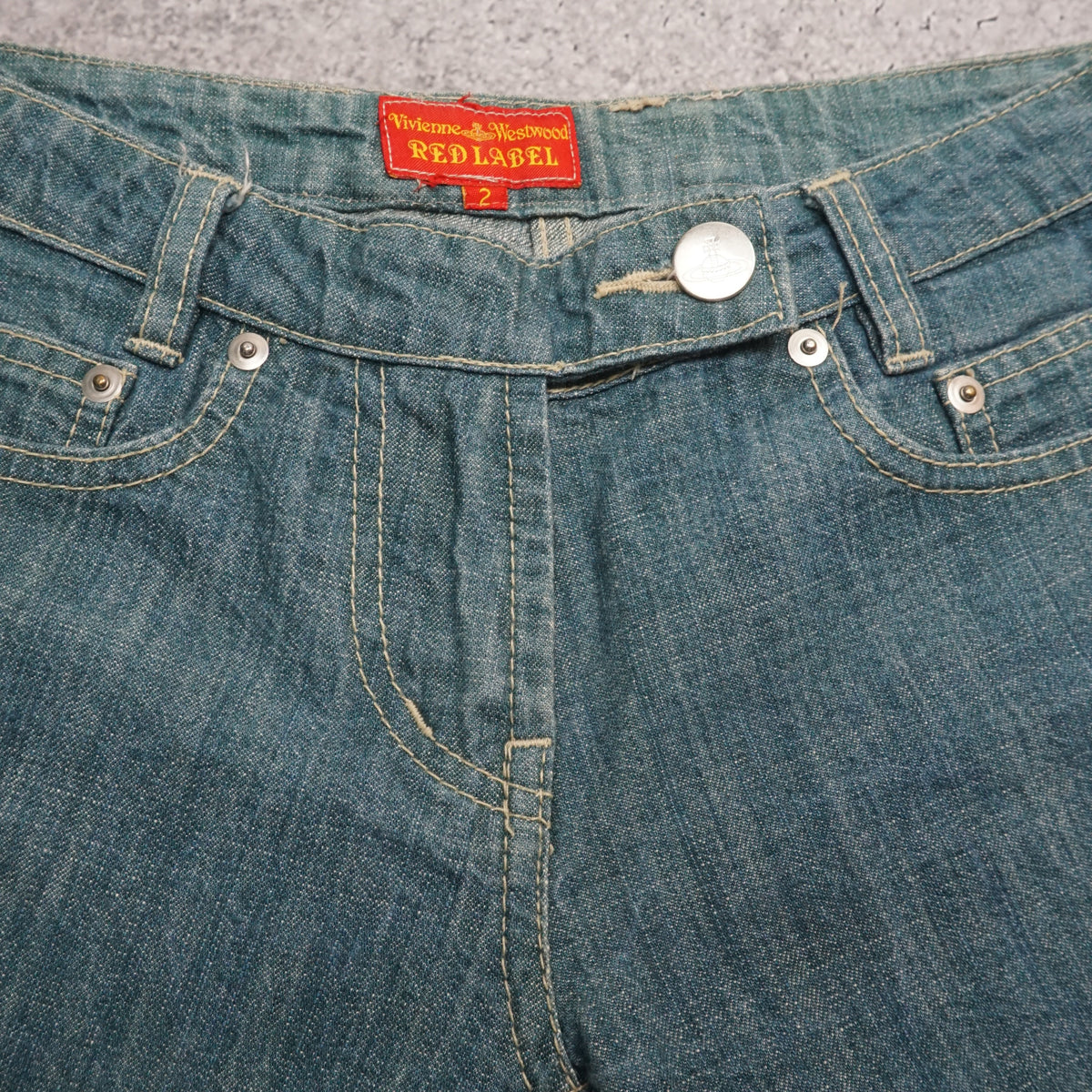 2000s Vivienne Westwood Red Label Embroidered Orb Logo Bootcut Jeans