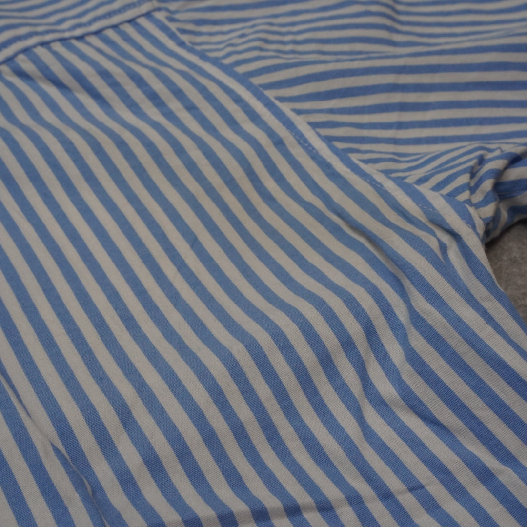Sixth Avenue Striped Cropped Embroidered Button Up