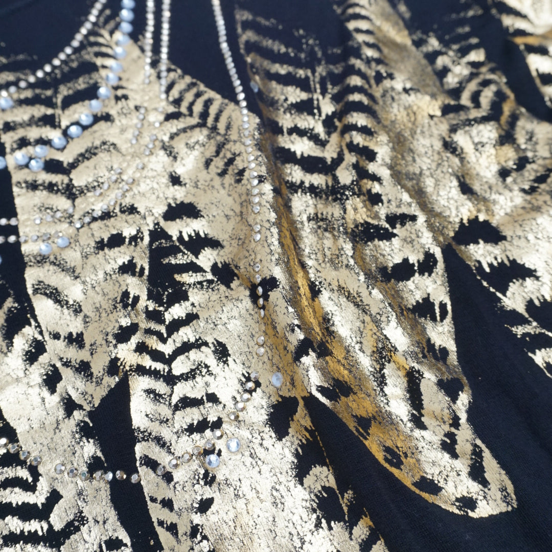 2000s Bebe Gold Foil Feather Rhinestone Top