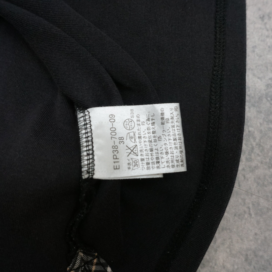2000s Burberry London Blue Label Puff Sleeve Nova Check Trim Top T-Shirt