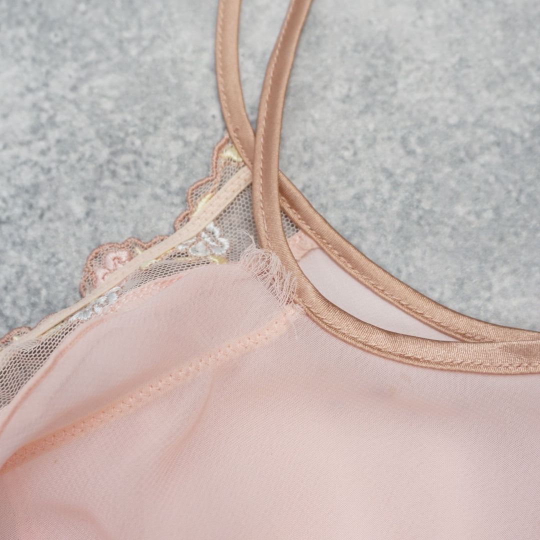 90s Satin Lace Floral Ribbon Cami Top