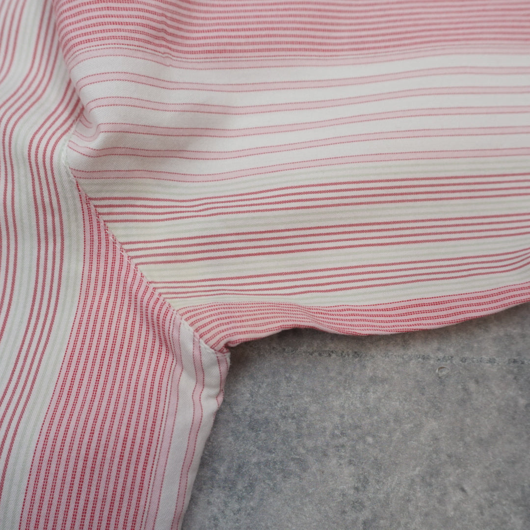 2000s Para Nada Striped Embroidered Fitted Shirt