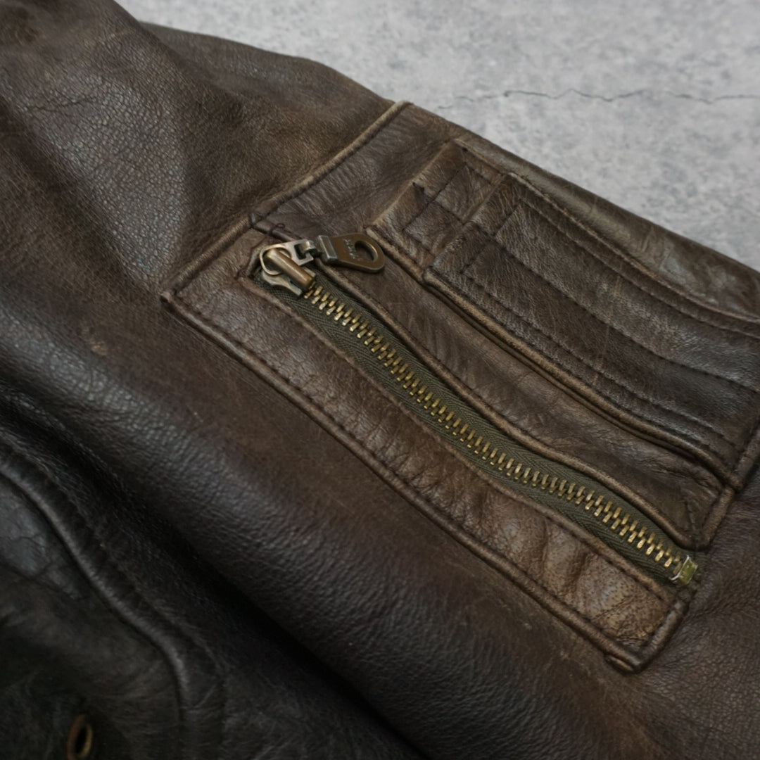 80s Flight Bomber Shearling Collar Leather Jacket