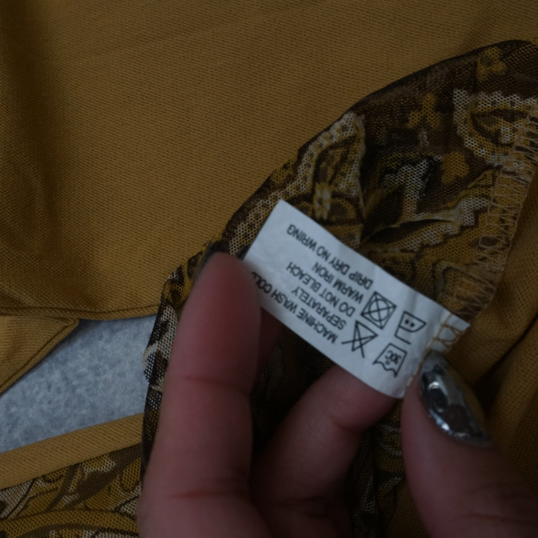 2000s Saes Ruffle Neck Paisley Leopard Top