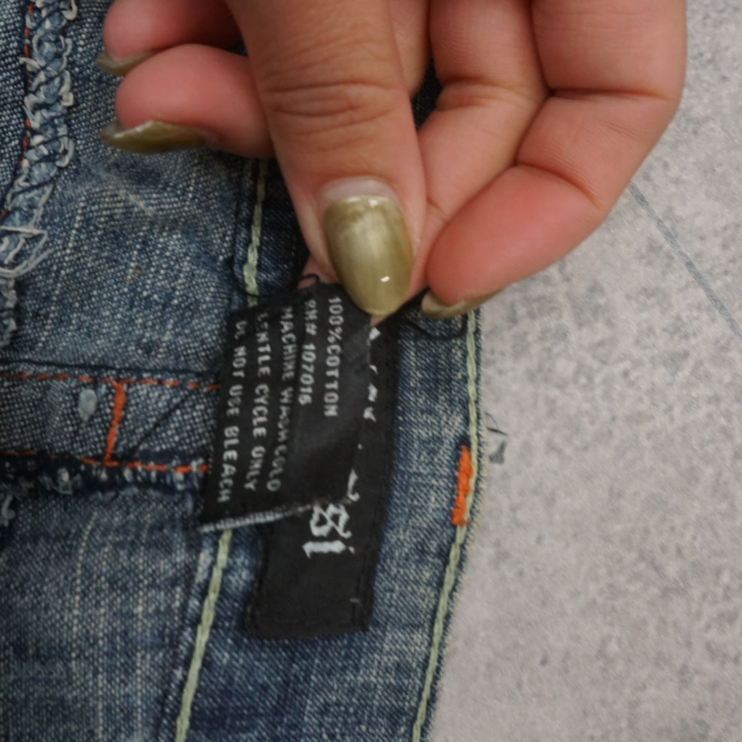 2000s Artless Cross Embroidered Distressed Jeans